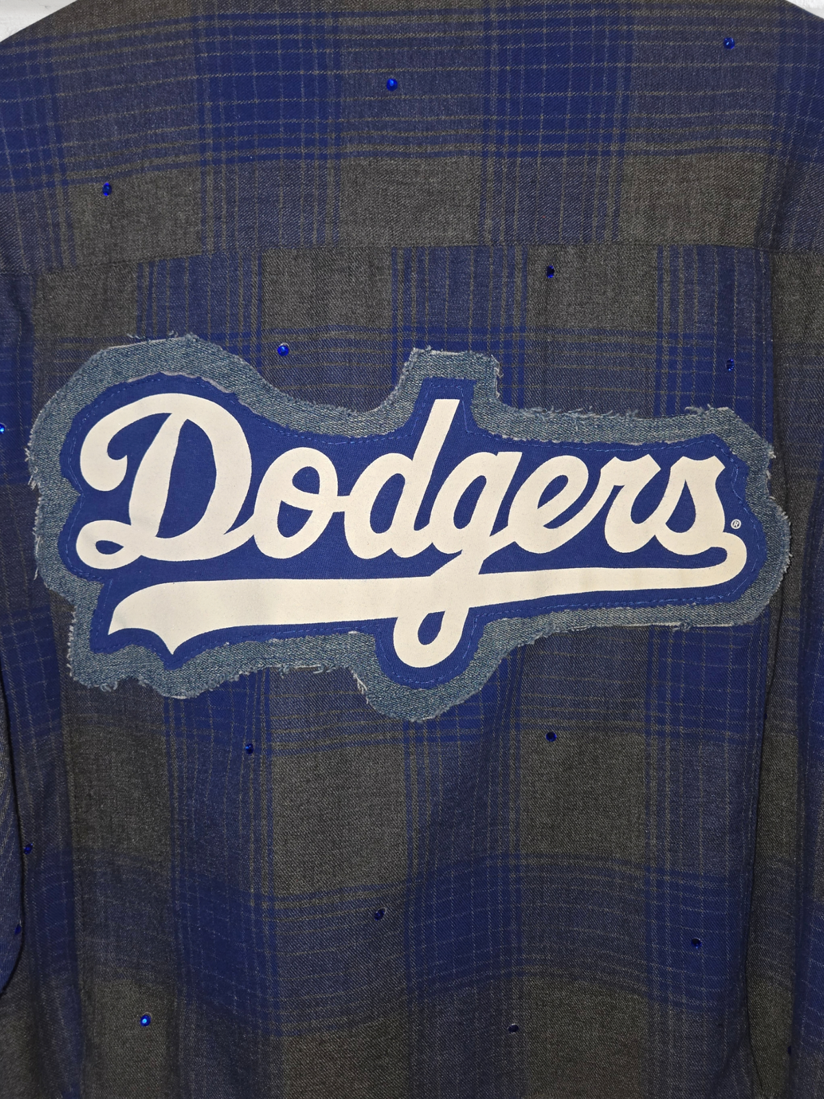 Los Angeles Dodgers Rhinestone Crop Flannel - XL
