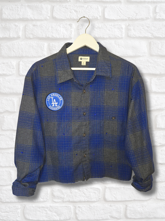 Los Angeles Dodgers Rhinestone Crop Flannel - XL