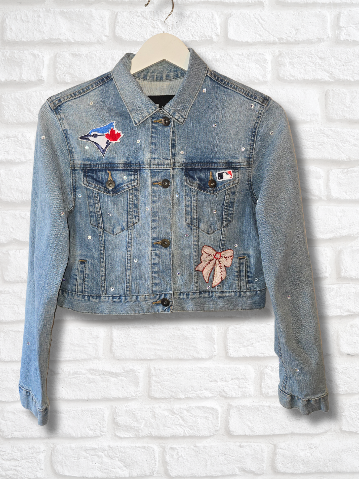 Toronto Blue Jays Rhinestone Crop Denim Jacket
