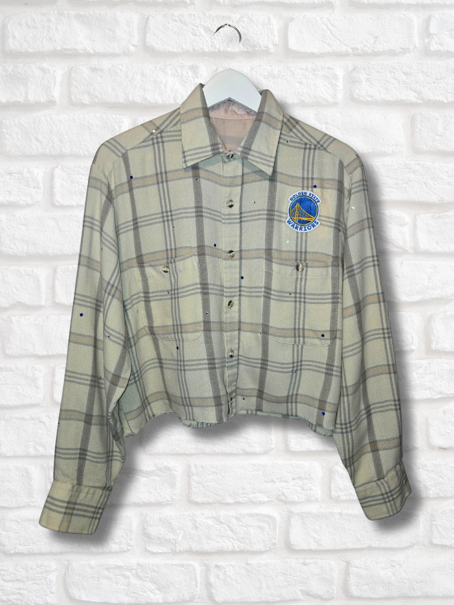 Golden State Warriors Rhinestone Crop Flannel