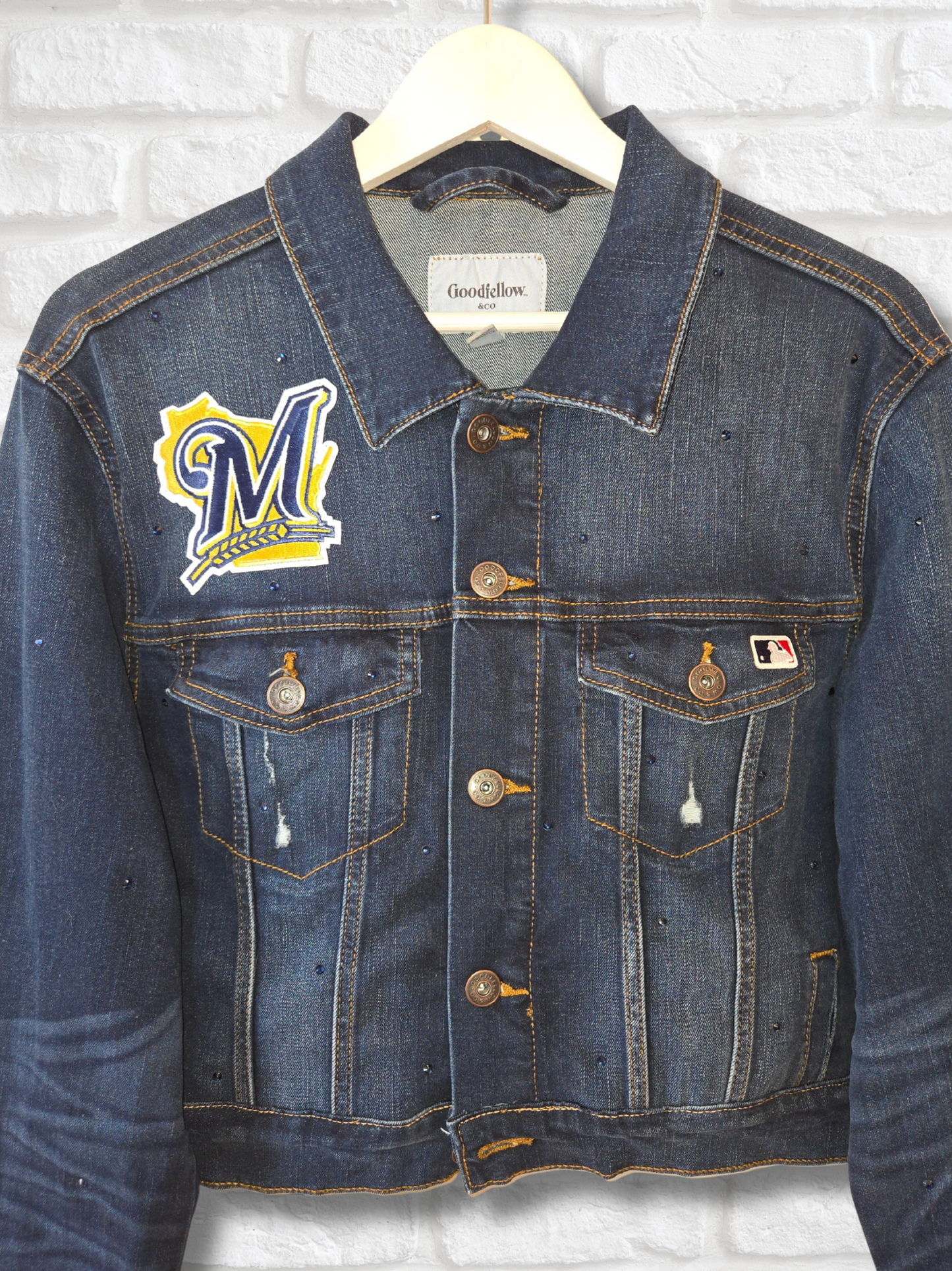 Milwaukee Brewers Rhinestone Crop Denim Jacket