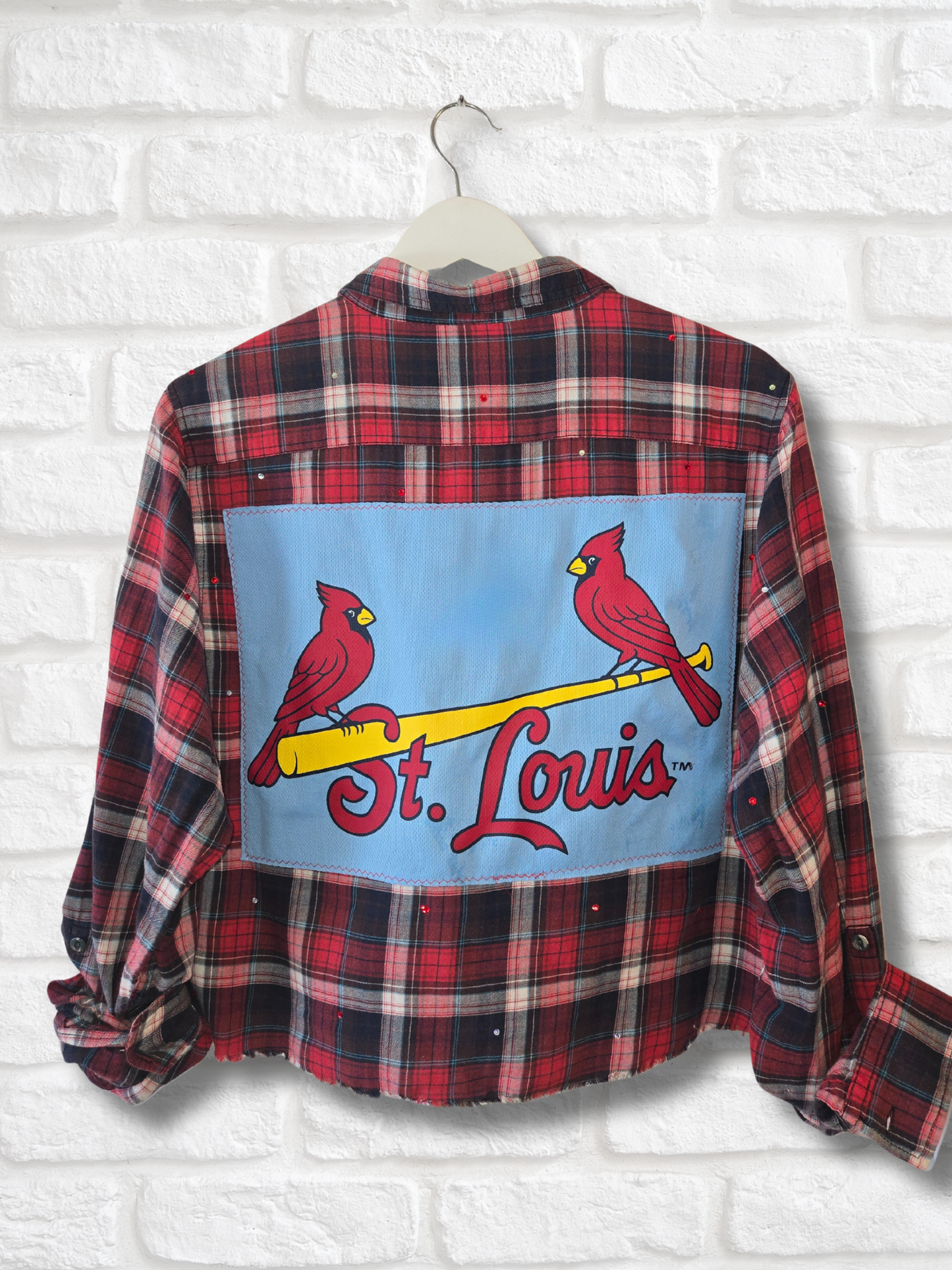 St. Louis Cardinals Rhinestone Crop Flannel