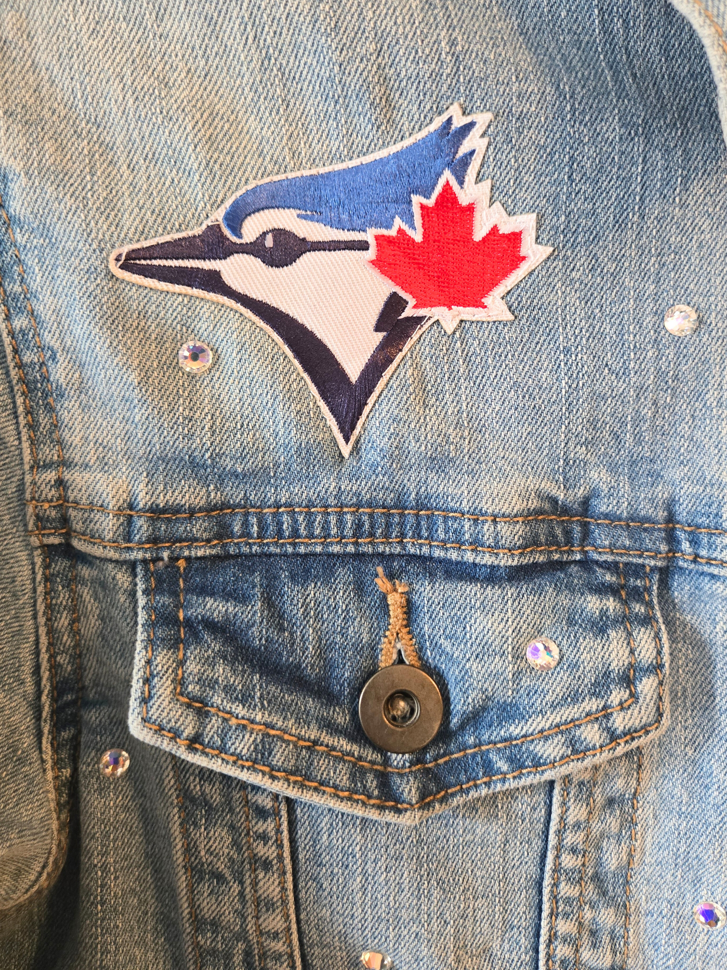Toronto Blue Jays Rhinestone Crop Denim Jacket