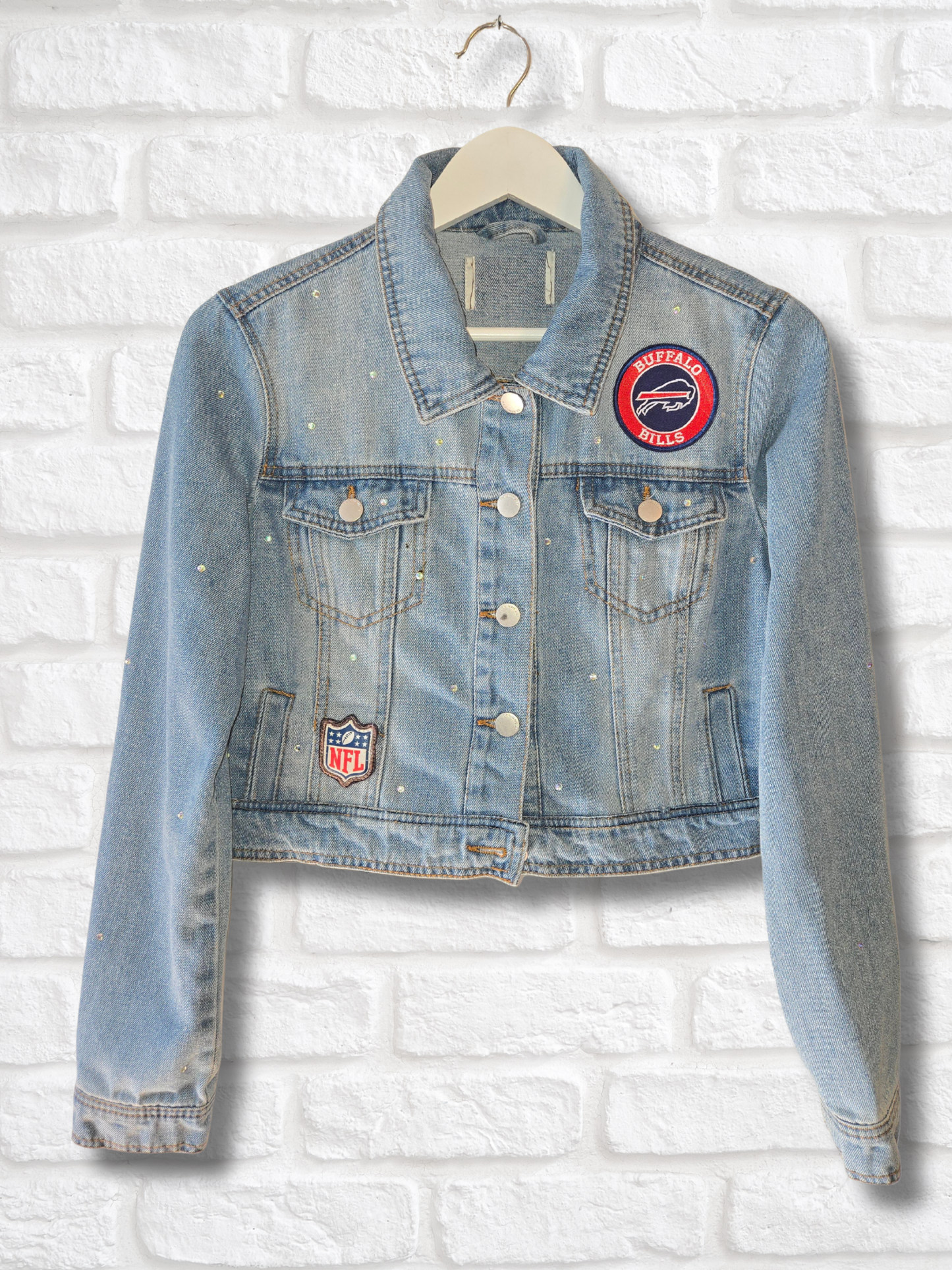 Buffalo Bills Rhinestone Crop Denim Jacket