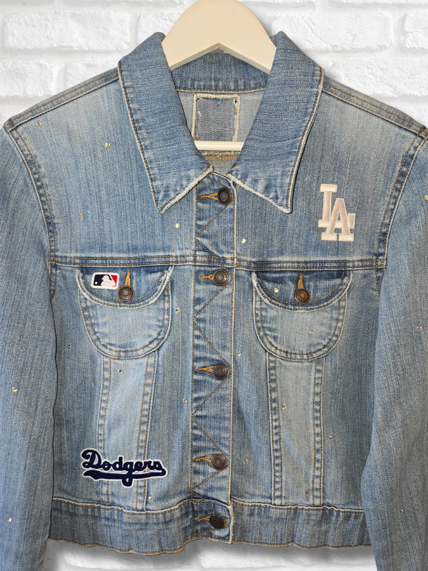 Los Angeles Dodgers Rhinestone Crop Denim Jacket