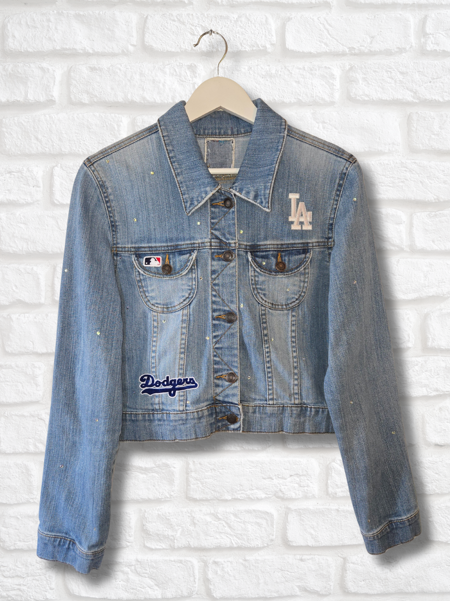 Los Angeles Dodgers Rhinestone Crop Denim Jacket