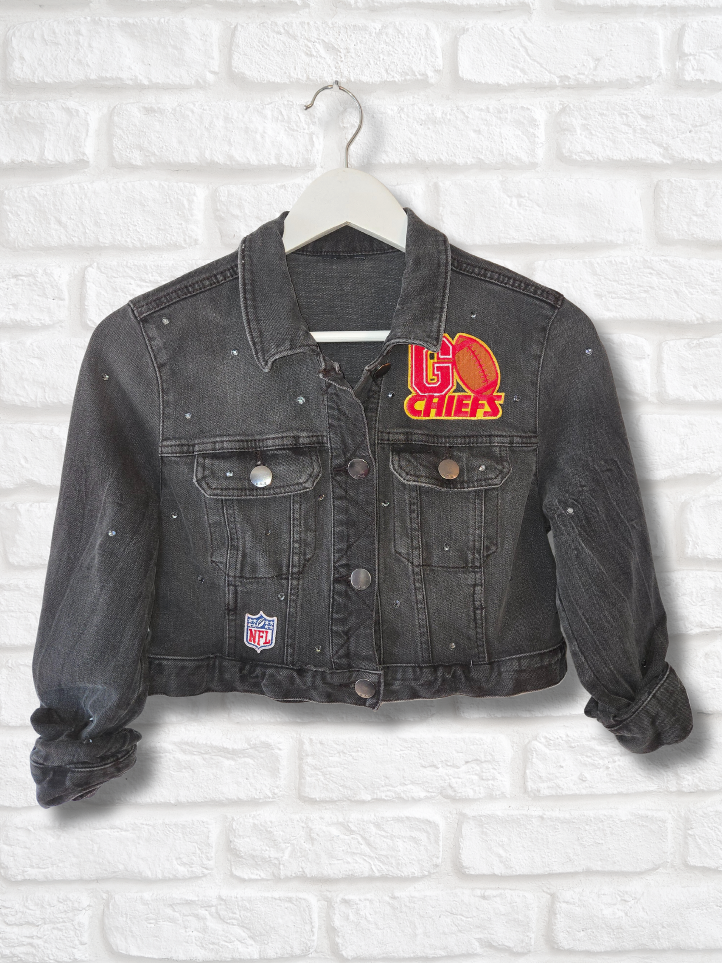 Kansas City Chiefs Rhinestone Crop Denim Jacket