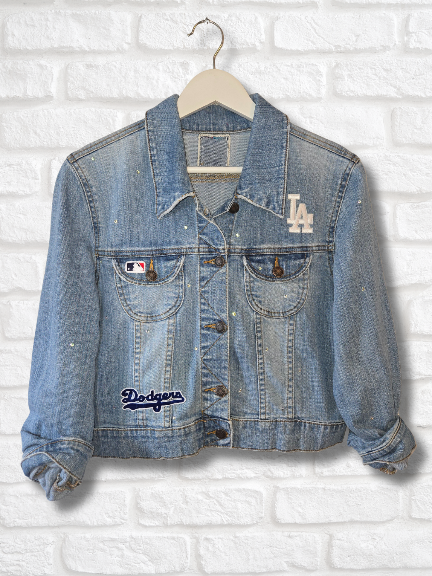 Los Angeles Dodgers Rhinestone Crop Denim Jacket