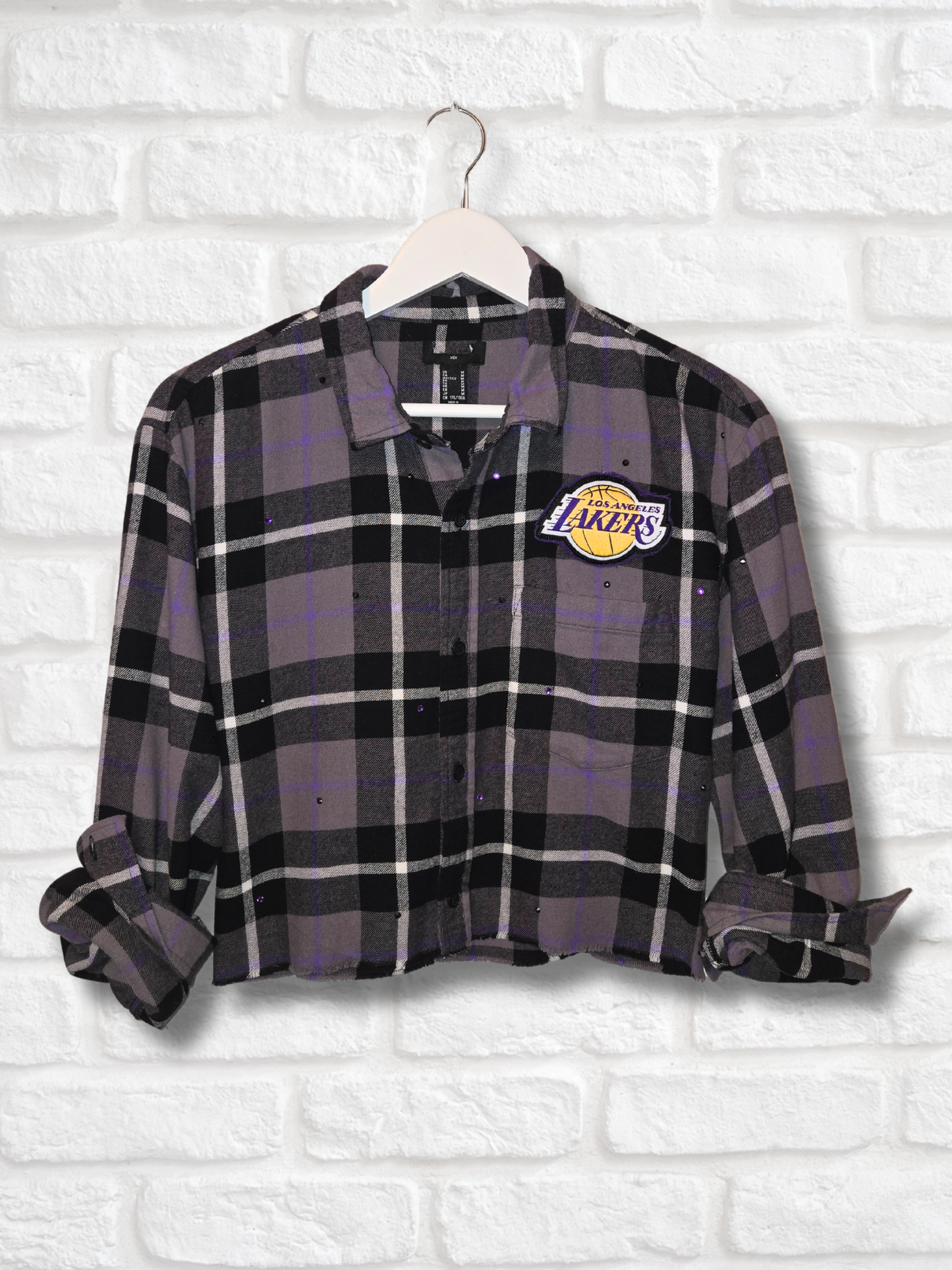 Los Angeles Lakers Rhinestone Crop Flannel