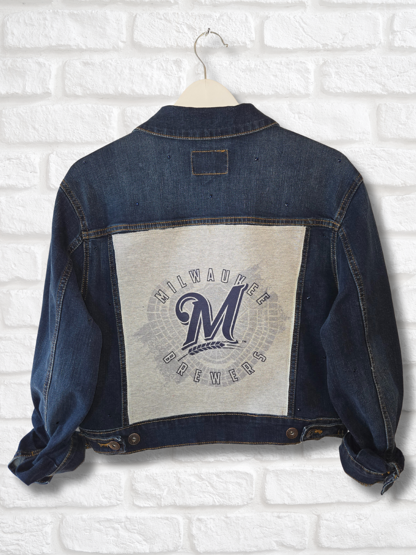 Milwaukee Brewers Rhinestone Crop Denim Jacket