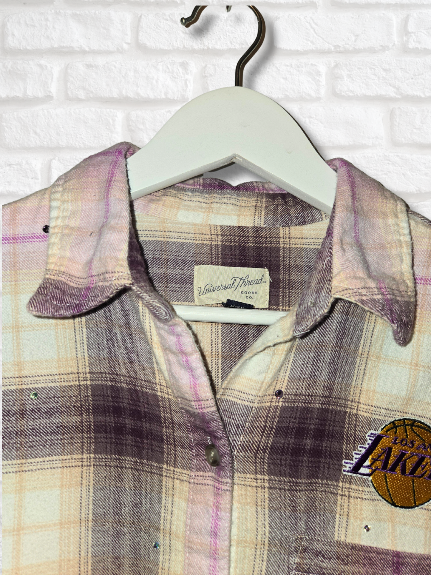 Los Angeles Lakers Rhinestone Crop Flannel