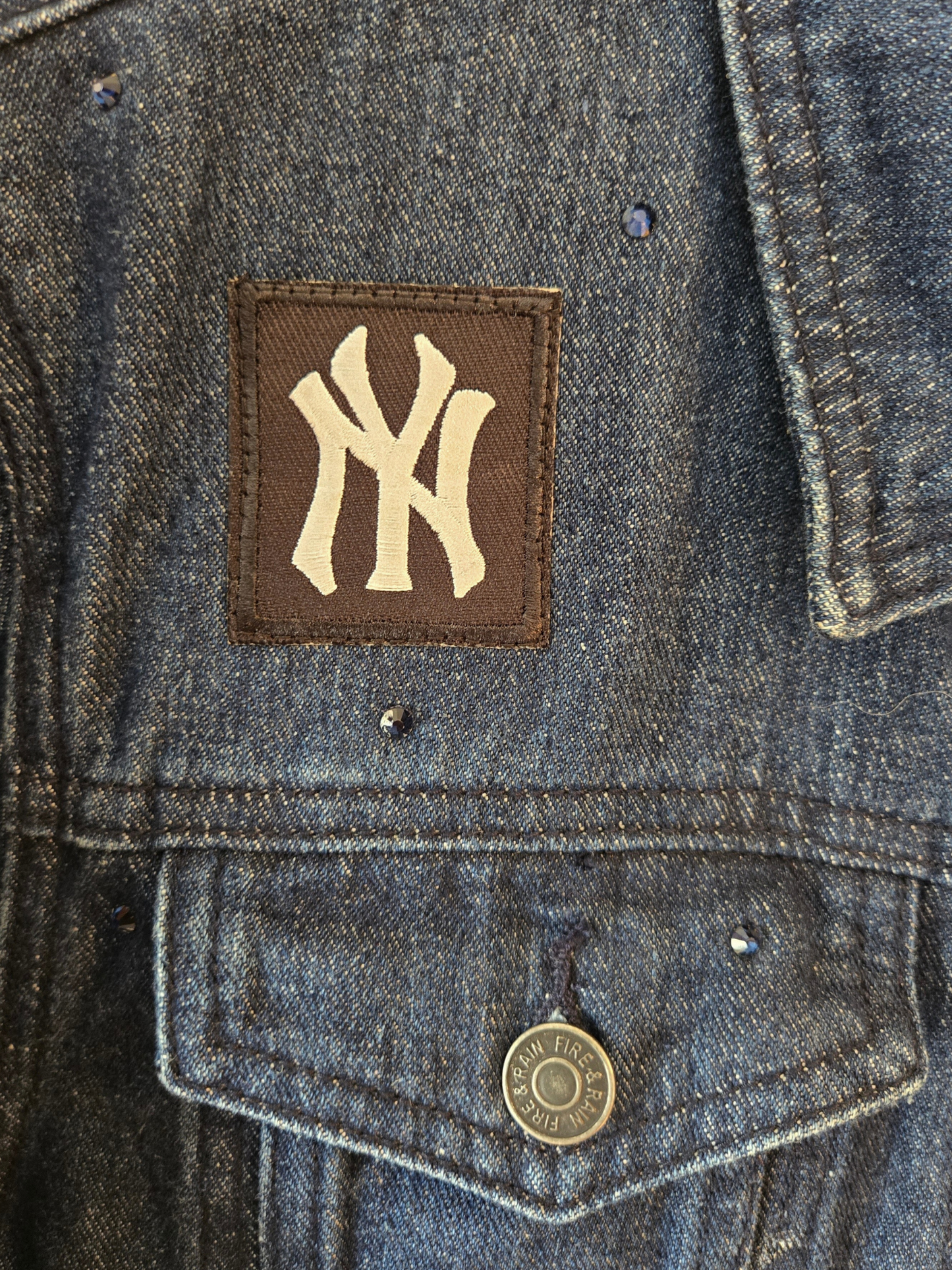 New York Yankees Rhinestone Crop Denim Jacket