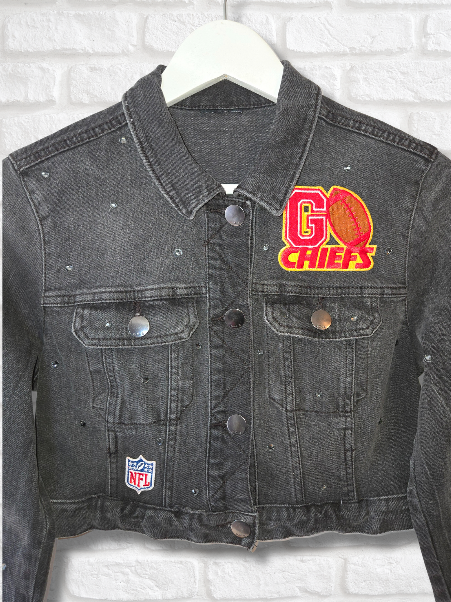Kansas City Chiefs Rhinestone Crop Denim Jacket