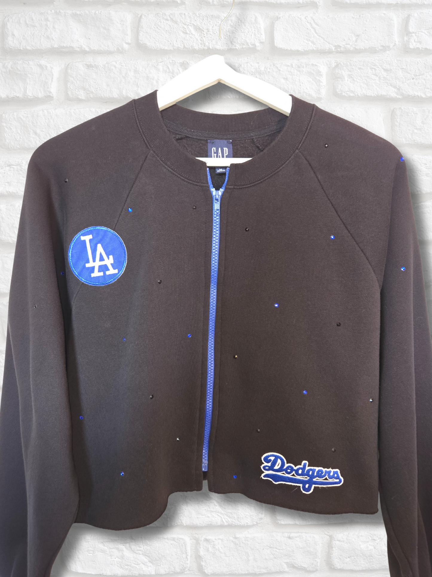 Los Angeles Dodgers Crop Rhinestone Zip-Up Sweatshirt