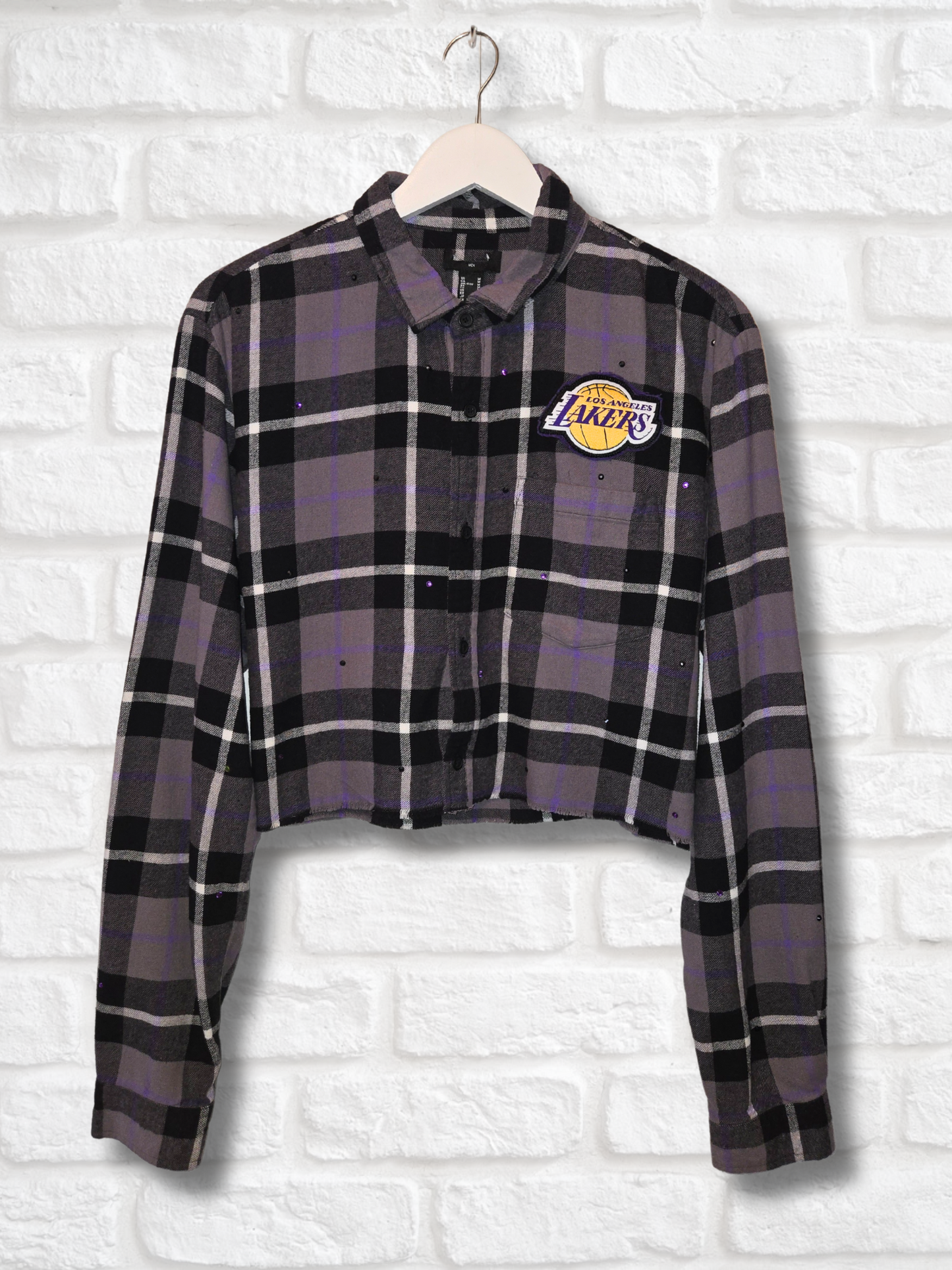 Los Angeles Lakers Rhinestone Crop Flannel