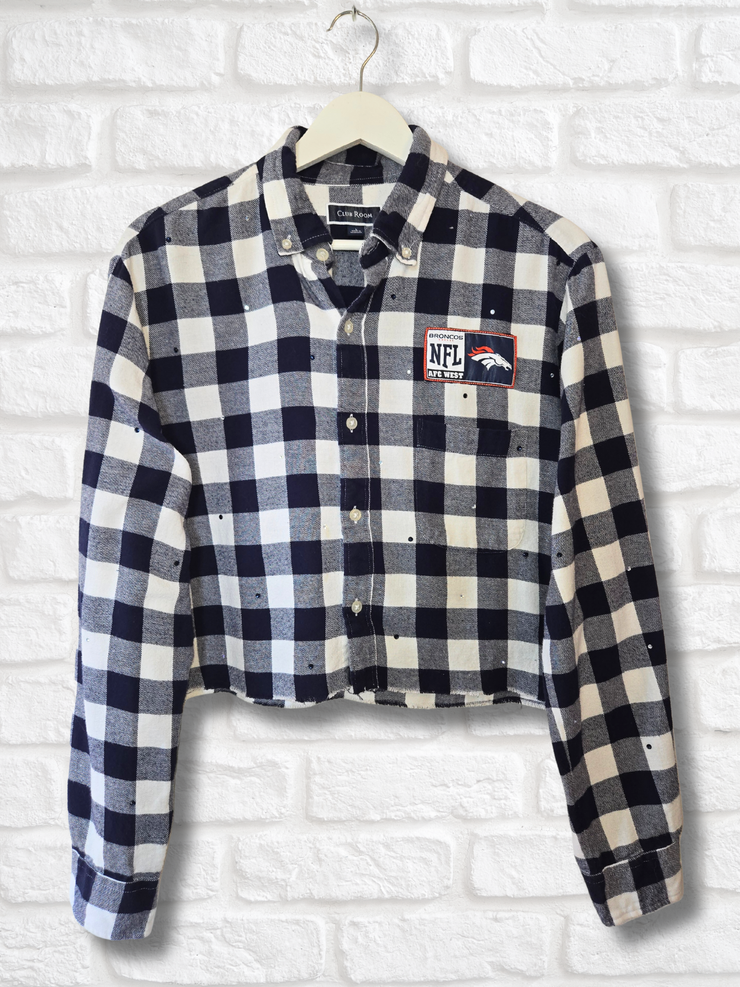 Denver Broncos Rhinestone Crop Flannel