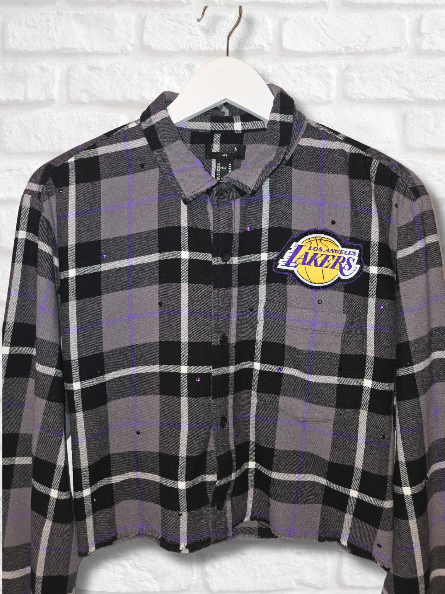 Los Angeles Lakers Rhinestone Crop Flannel