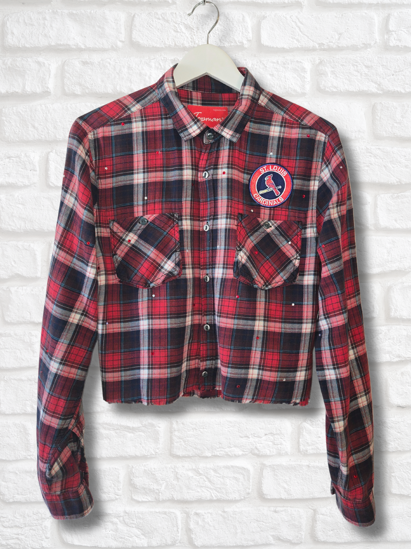 St. Louis Cardinals Rhinestone Crop Flannel