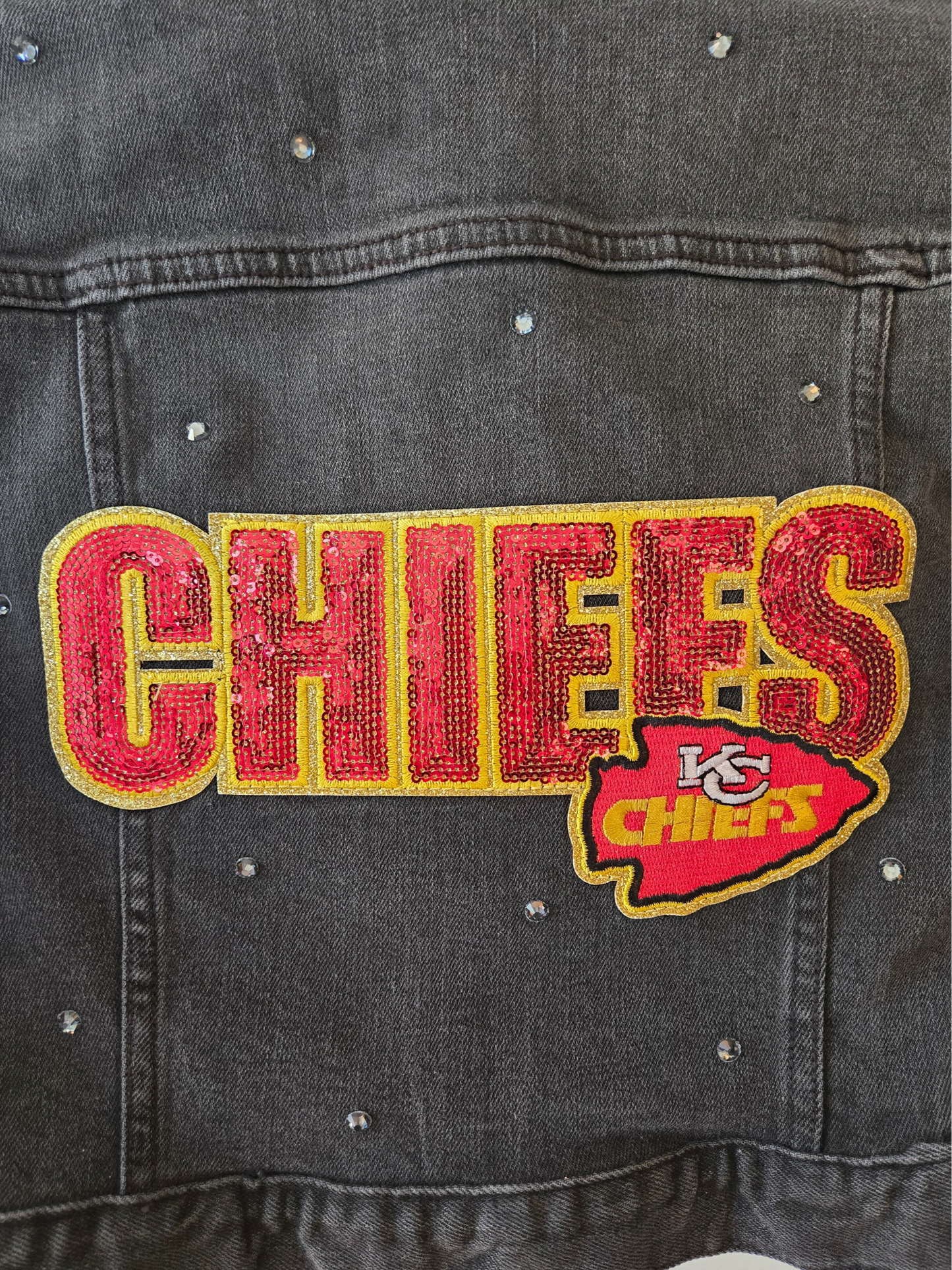 Kansas City Chiefs Rhinestone Crop Denim Jacket