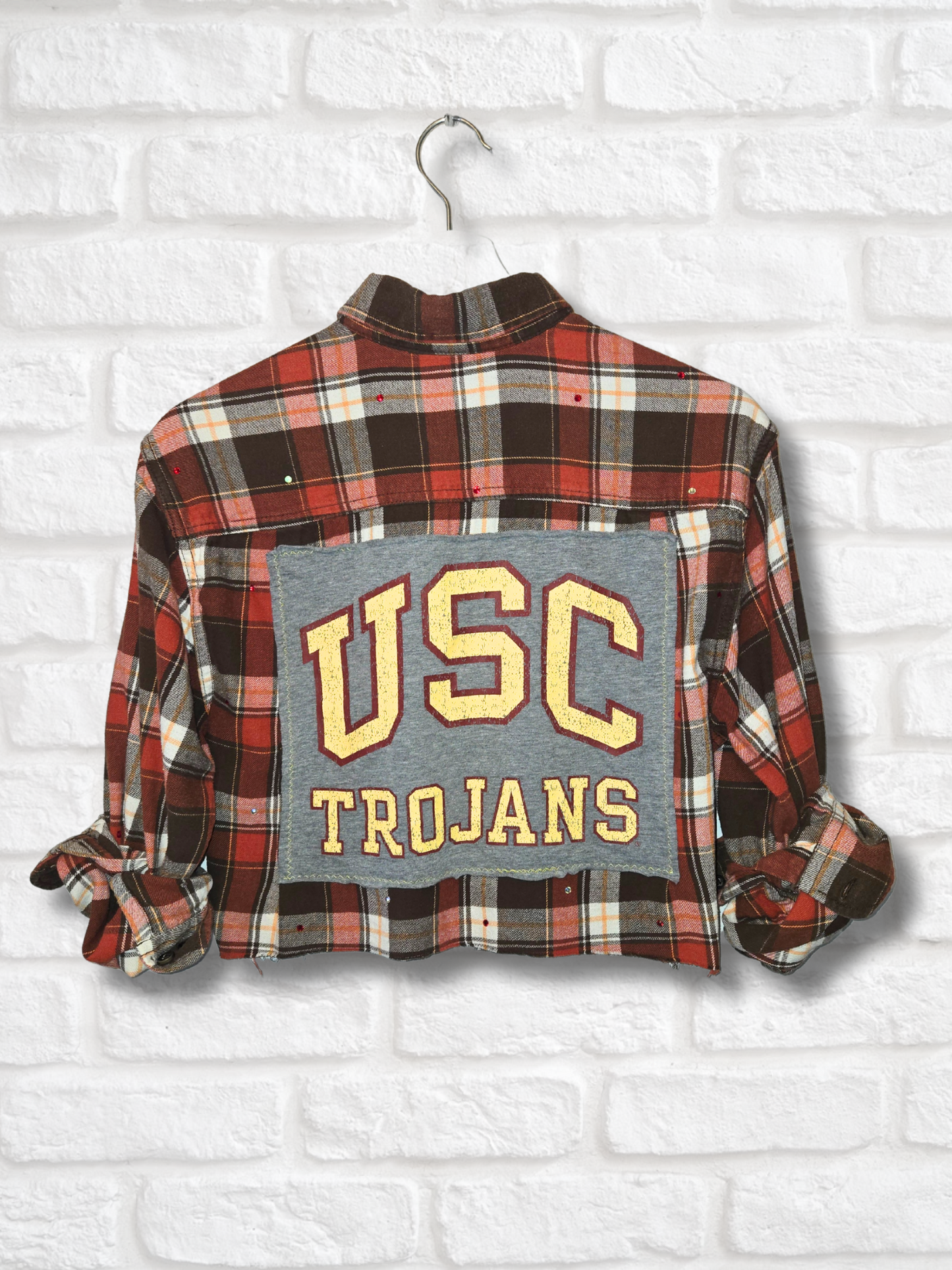 USC Trojans Crop Rhinestone Flannel