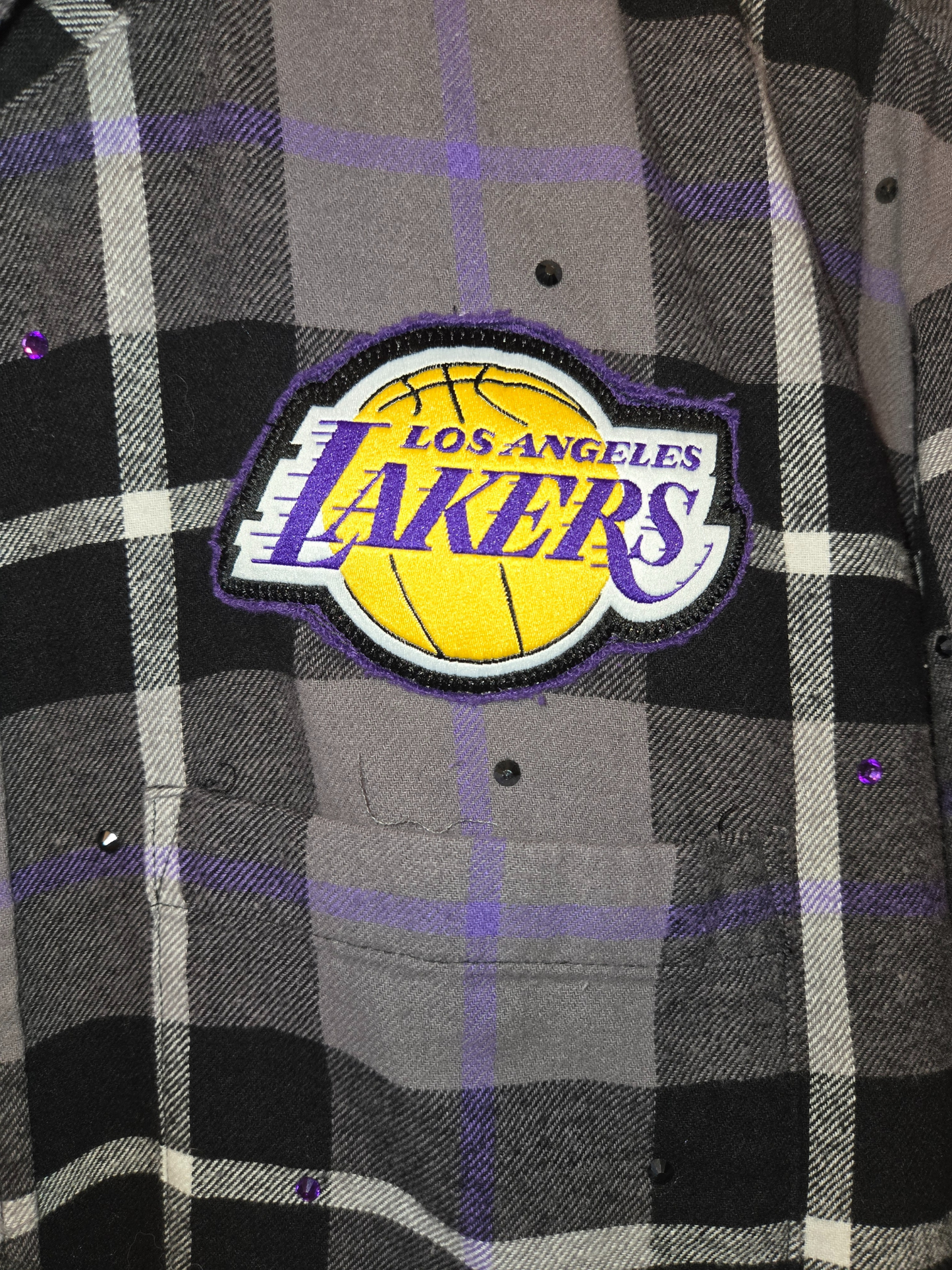 Los Angeles Lakers Rhinestone Crop Flannel
