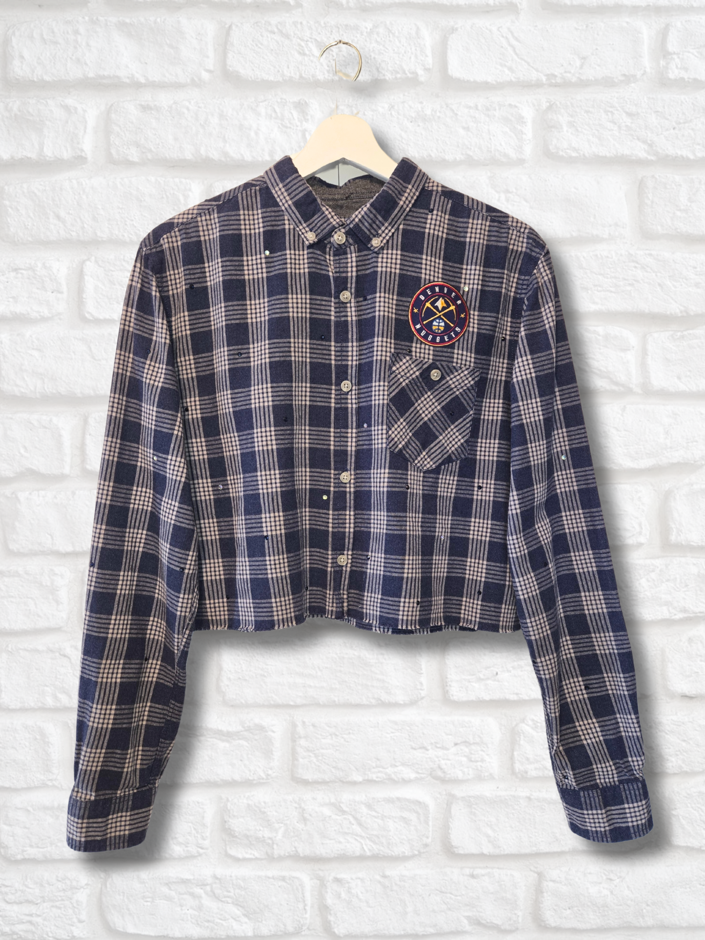 Denver Nuggets Rhinestone Crop Flannel