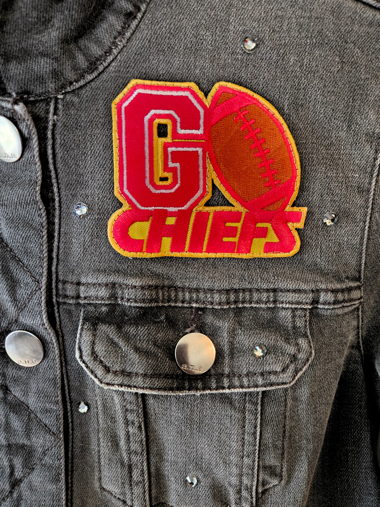 Kansas City Chiefs Rhinestone Crop Denim Jacket