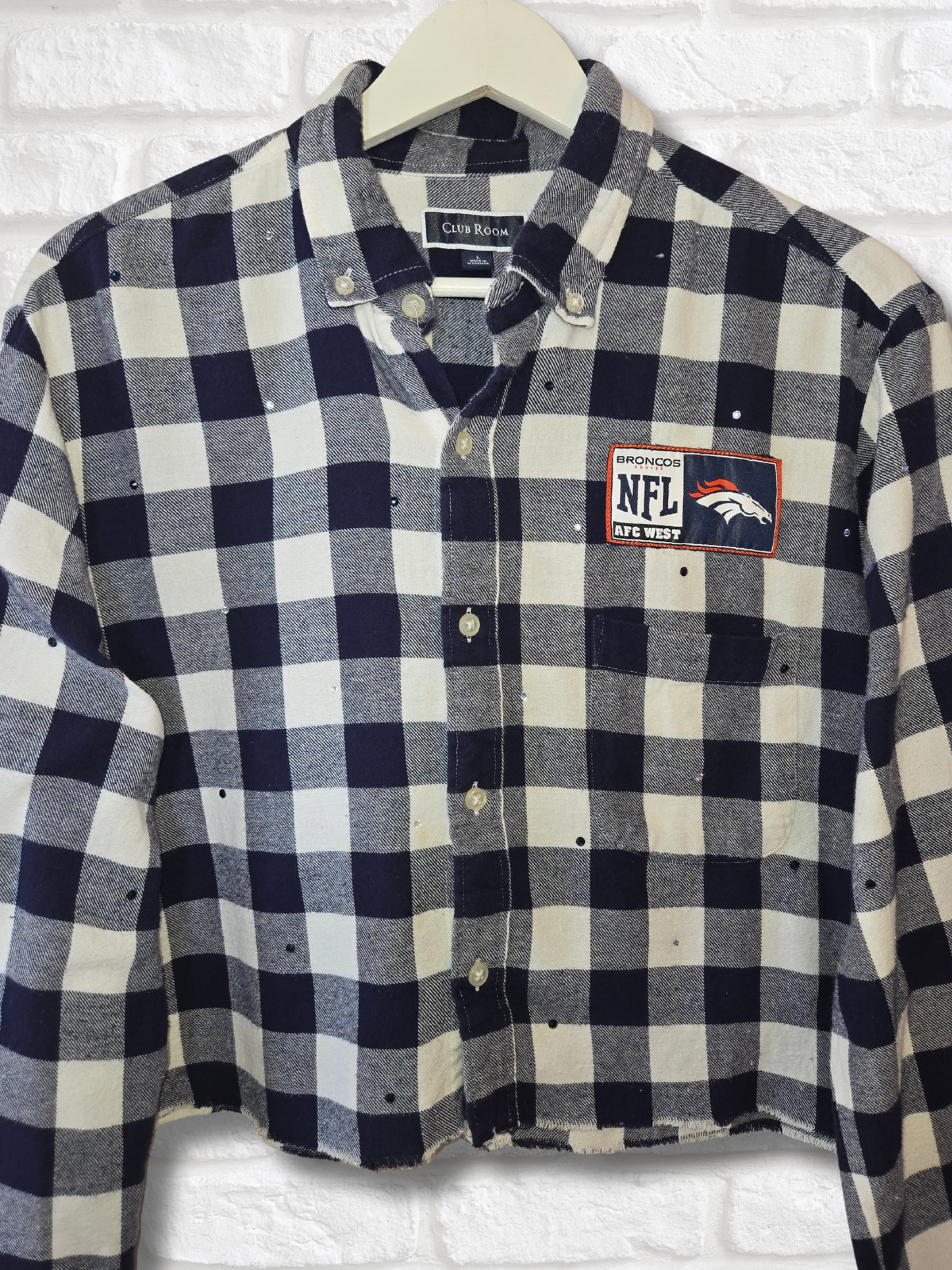 Denver Broncos Rhinestone Crop Flannel