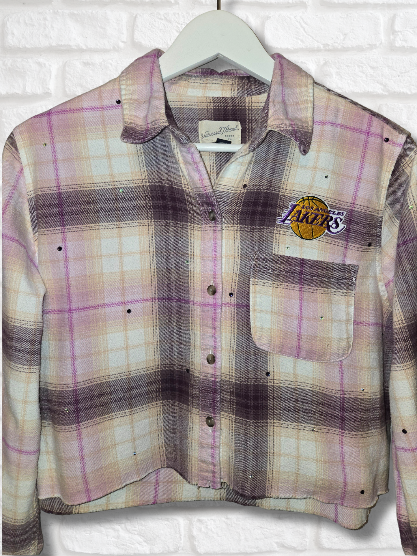 Los Angeles Lakers Rhinestone Crop Flannel