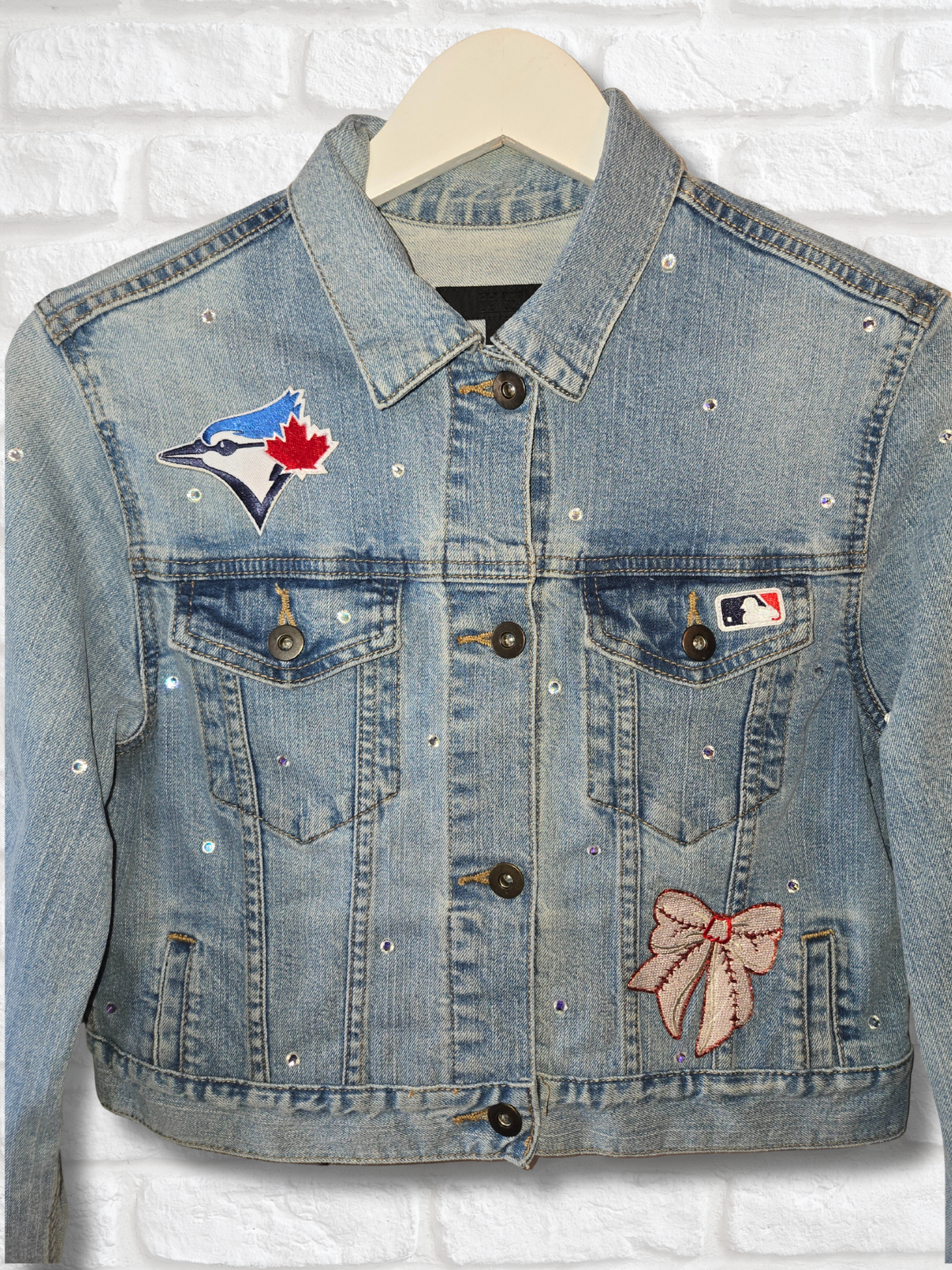 Toronto Blue Jays Rhinestone Crop Denim Jacket