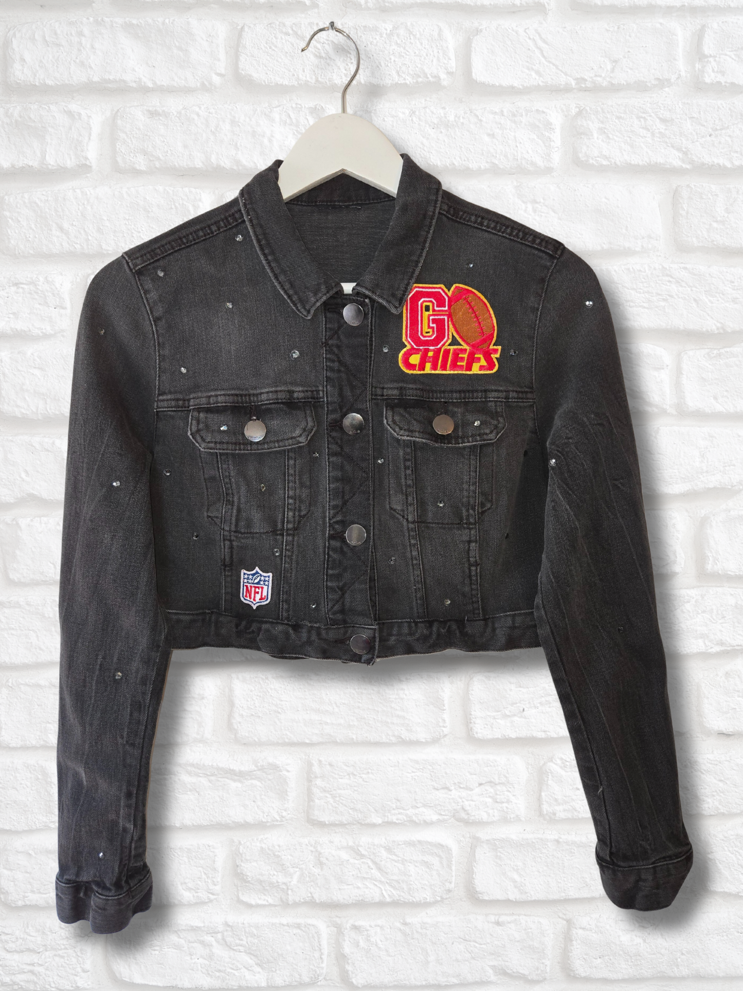 Kansas City Chiefs Rhinestone Crop Denim Jacket