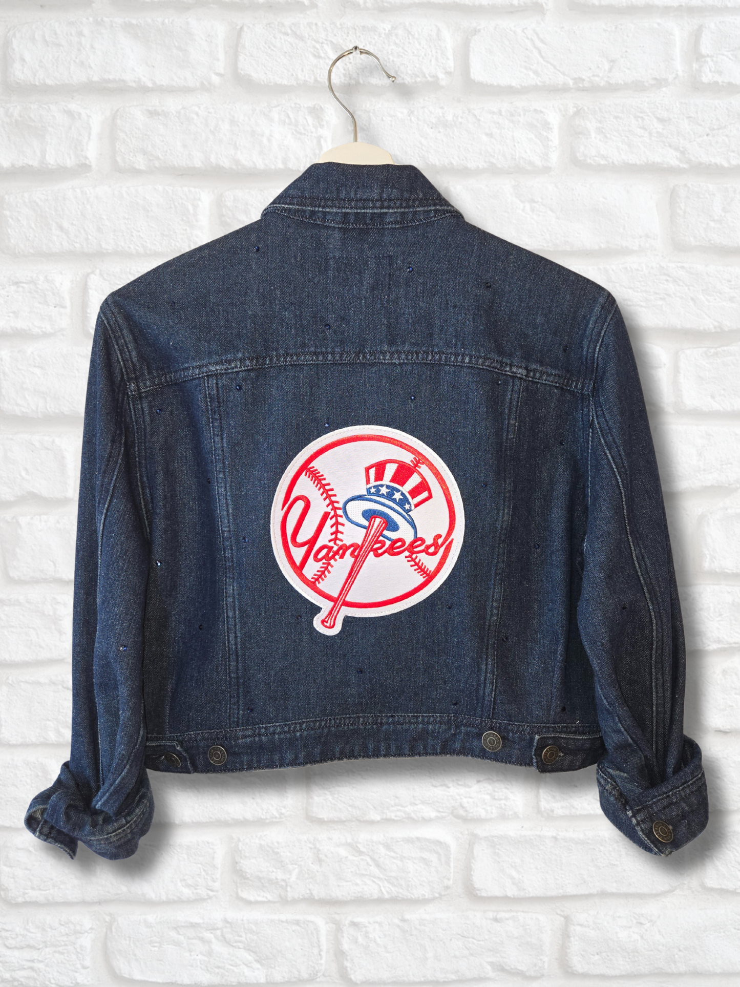 New York Yankees Rhinestone Crop Denim Jacket