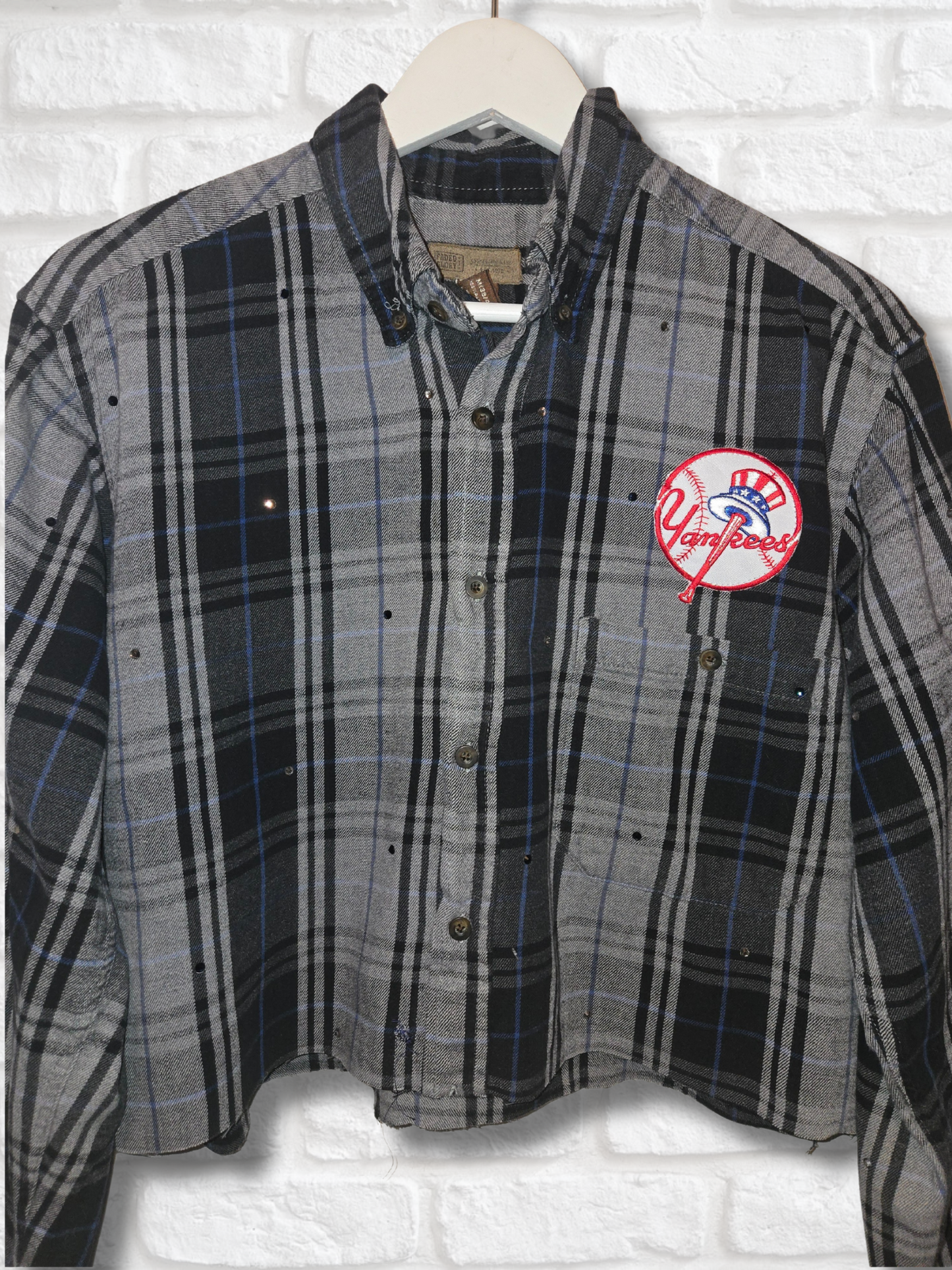 New York Yankees Rhinestone Crop Flannel