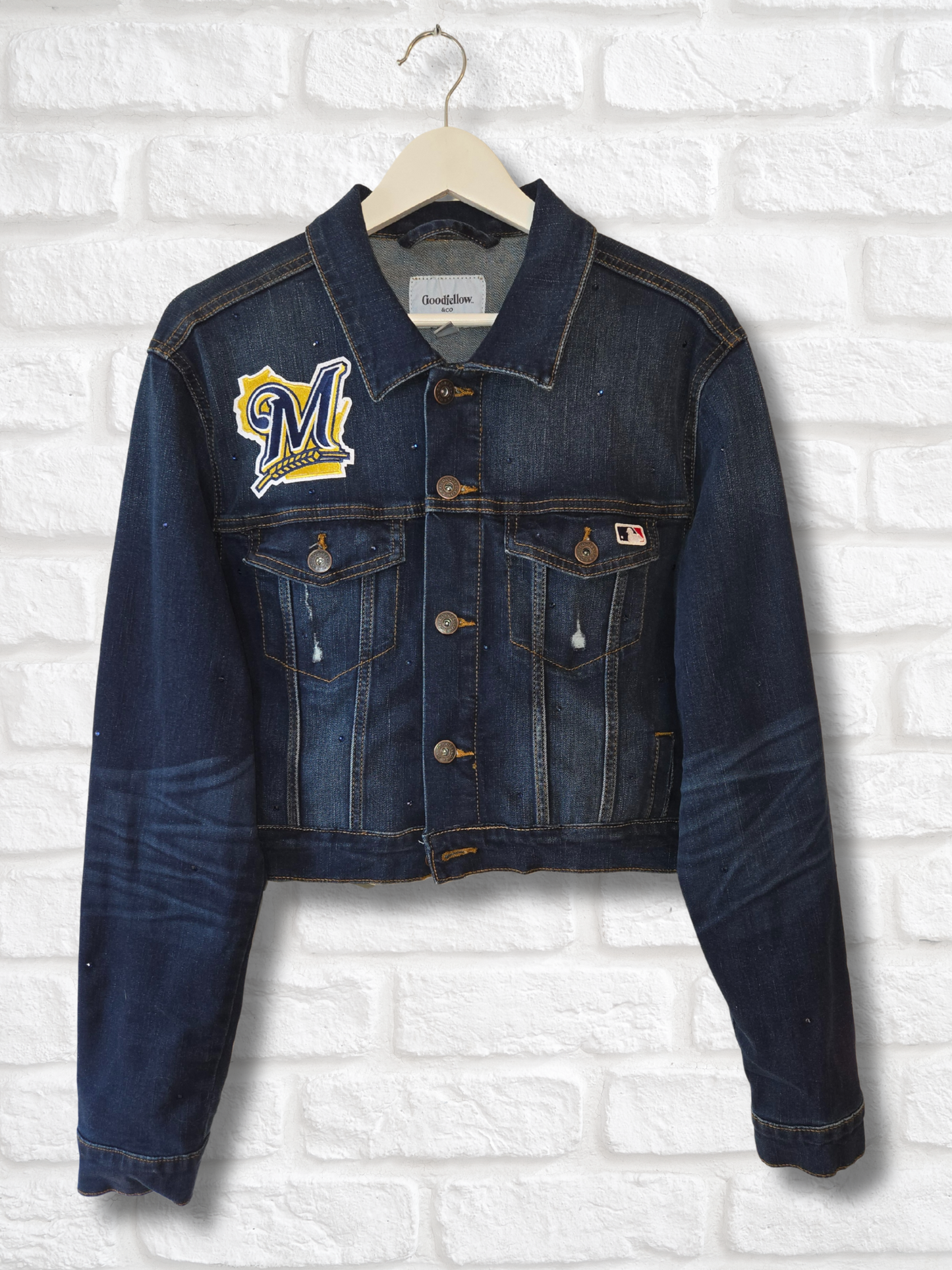 Milwaukee Brewers Rhinestone Crop Denim Jacket