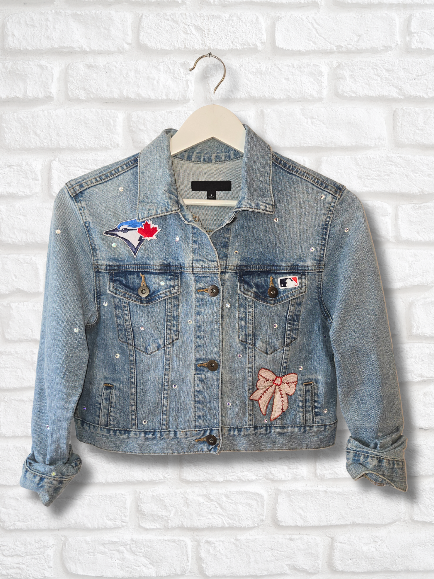 Toronto Blue Jays Rhinestone Crop Denim Jacket