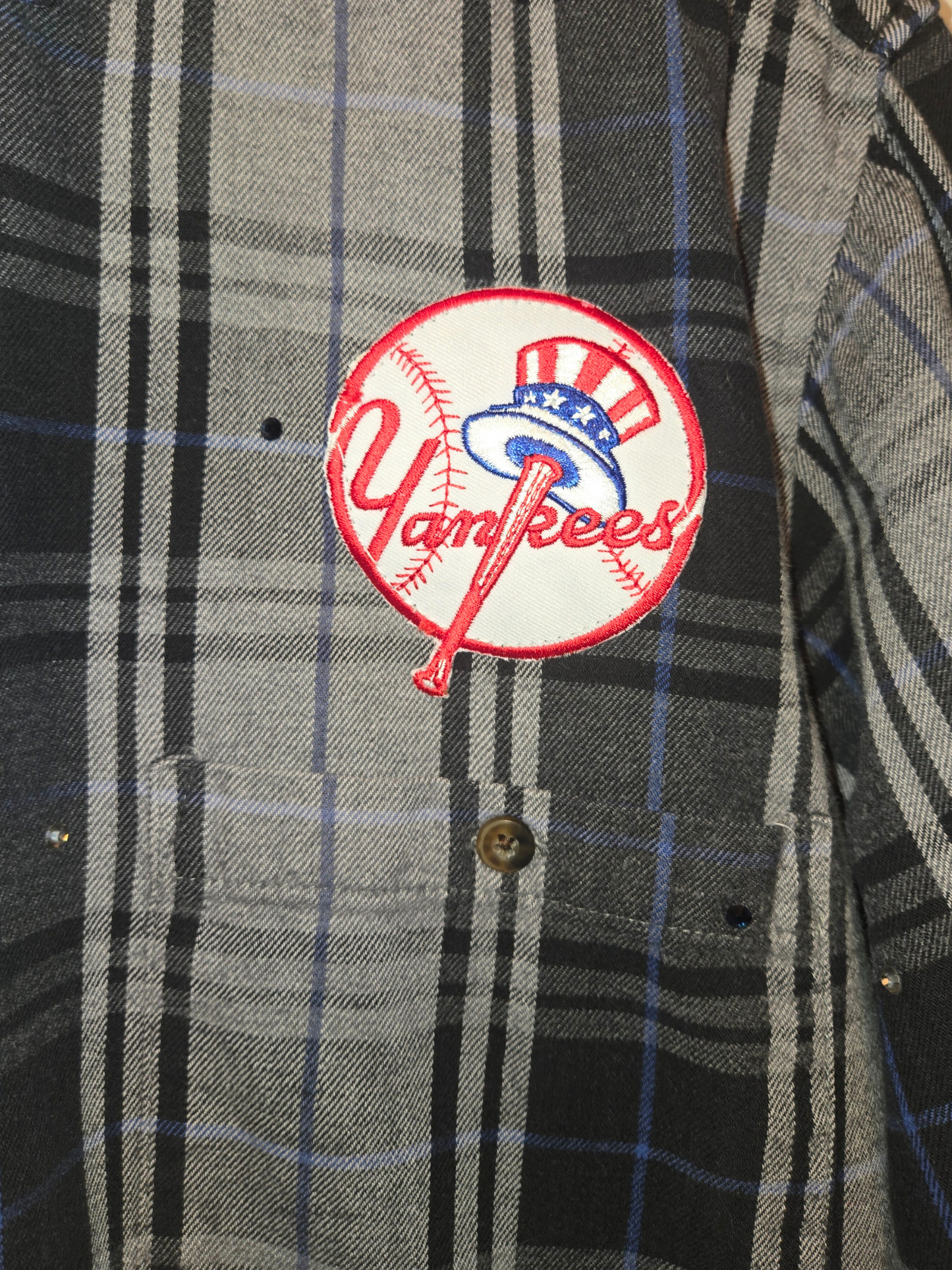 New York Yankees Rhinestone Crop Flannel