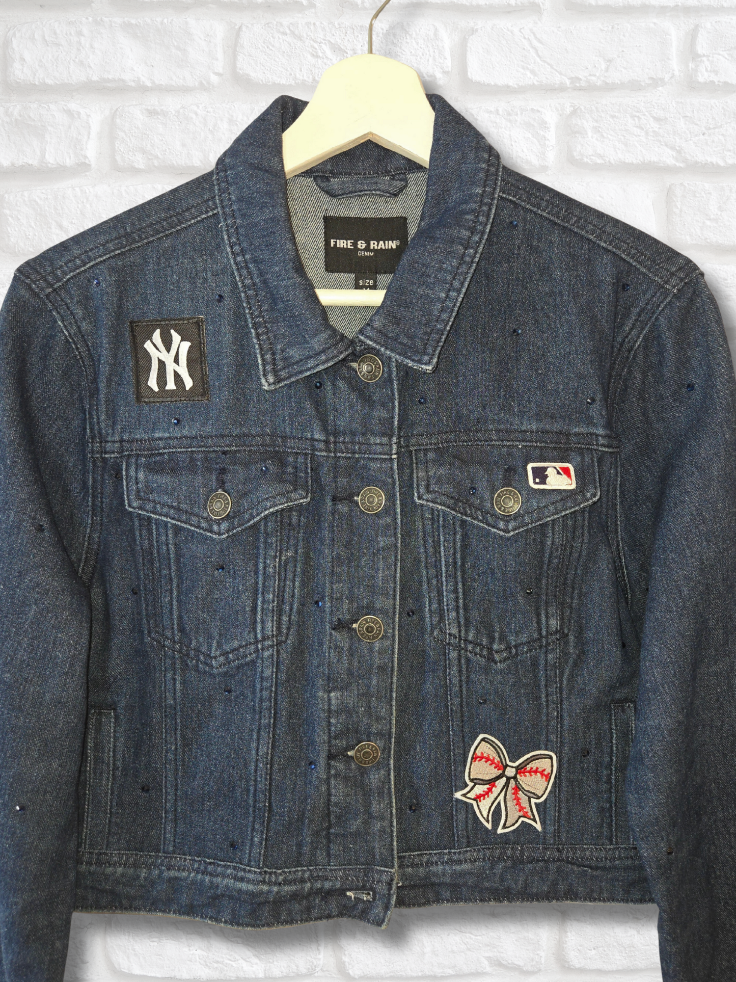 New York Yankees Rhinestone Crop Denim Jacket