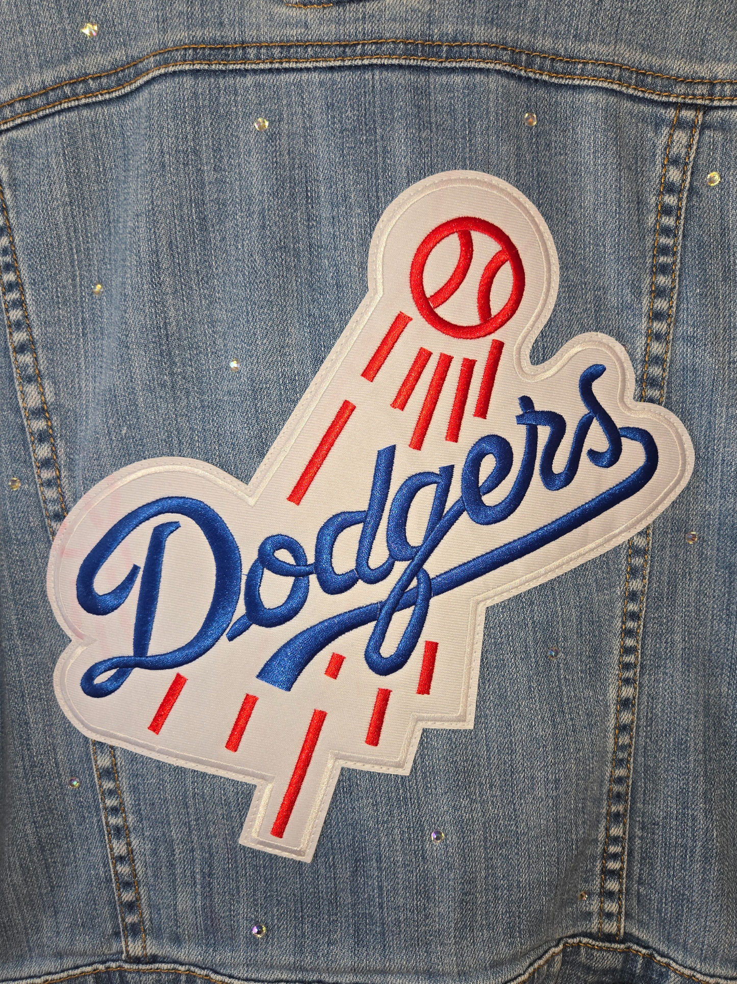 Los Angeles Dodgers Rhinestone Crop Denim Jacket