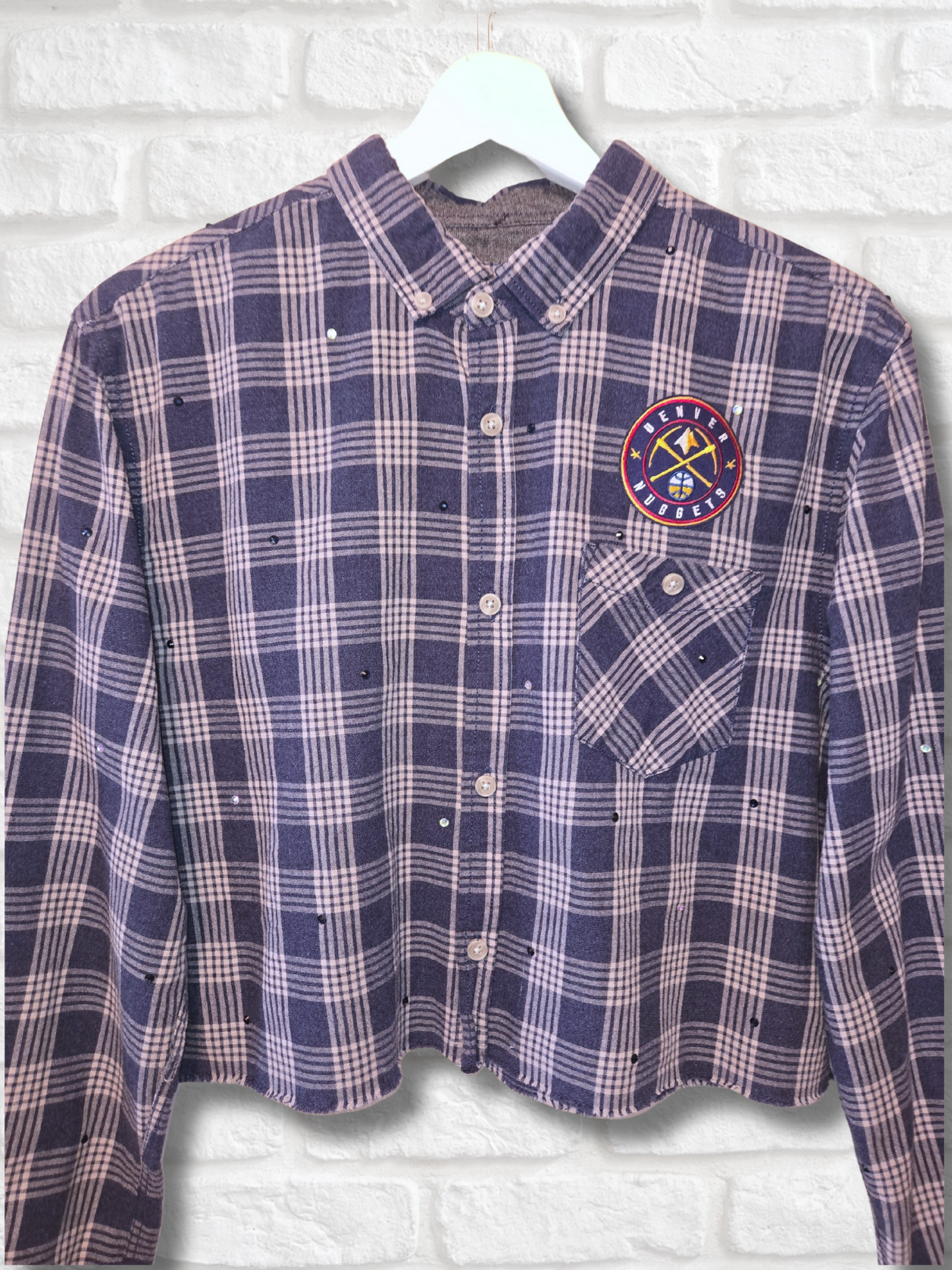 Denver Nuggets Rhinestone Crop Flannel