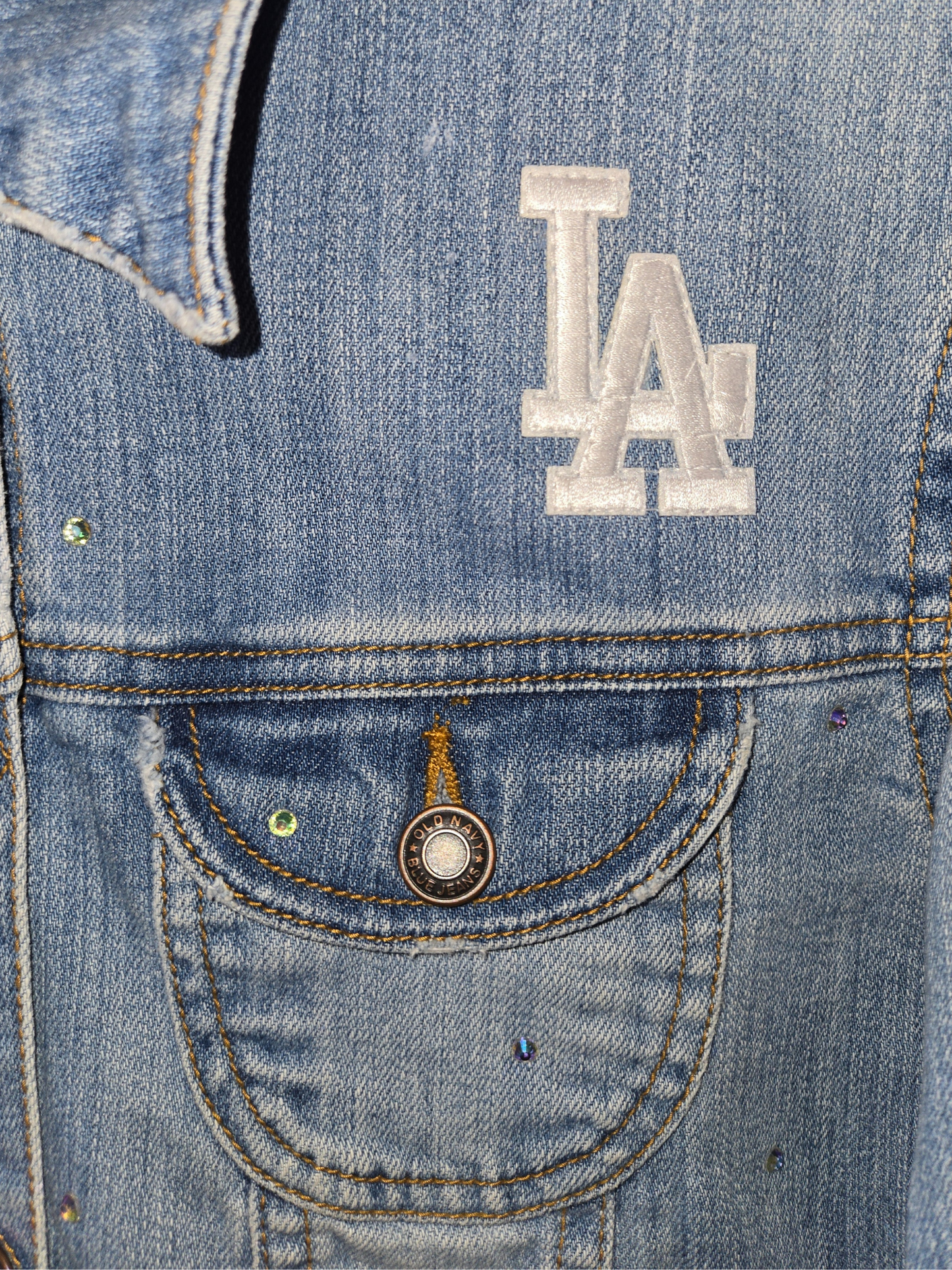 Los Angeles Dodgers Rhinestone Crop Denim Jacket