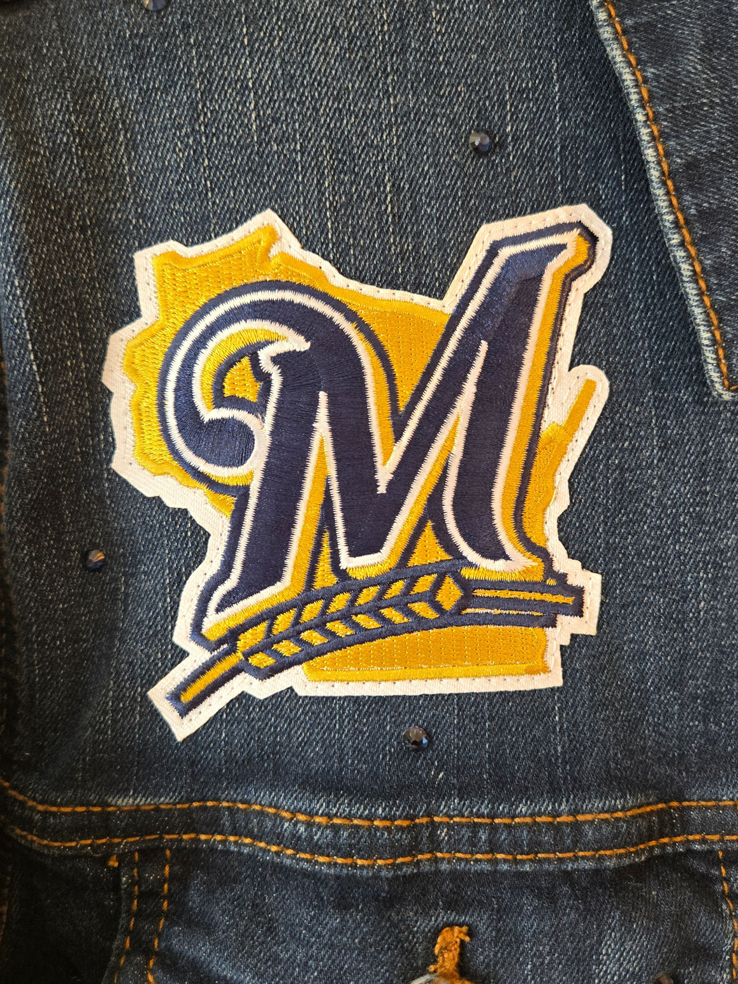 Milwaukee Brewers Rhinestone Crop Denim Jacket