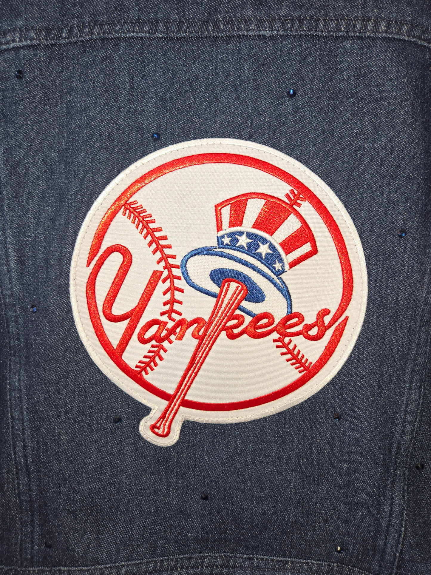 New York Yankees Rhinestone Crop Denim Jacket