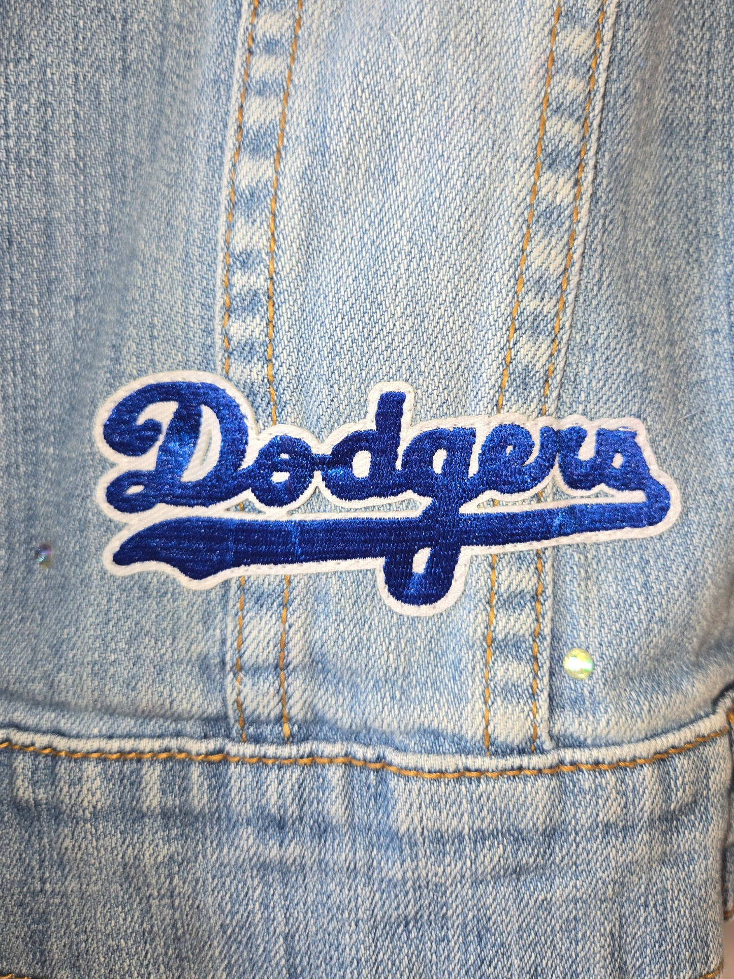 Los Angeles Dodgers Rhinestone Crop Denim Jacket