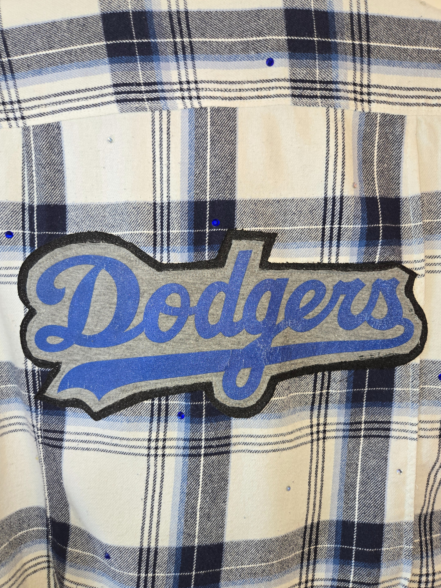 Los Angeles Dodgers Rhinestone Crop Flannel - Small