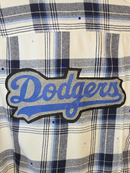 Los Angeles Dodgers Rhinestone Crop Flannel - Small