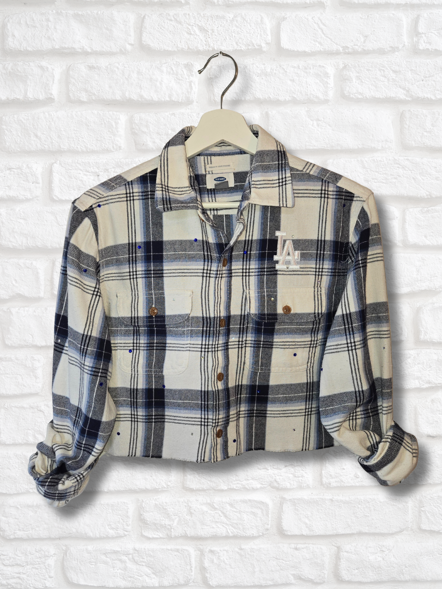 Los Angeles Dodgers Rhinestone Crop Flannel - Small