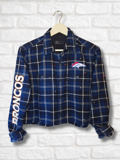 Denver Broncos Crop Rhinestone Flannel