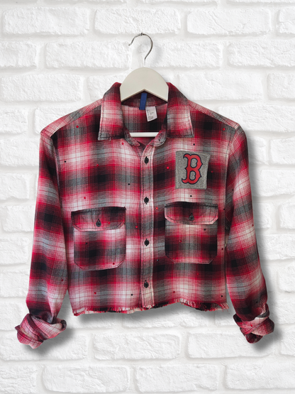 Boston Red Sox Rhinestone Crop Flannel
