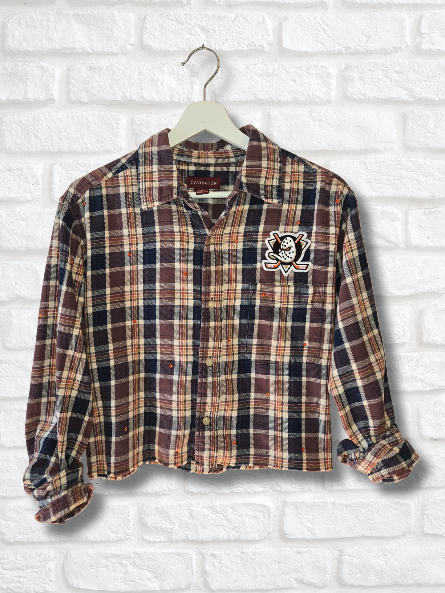 Anaheim Ducks Rhinestone Crop Flannel