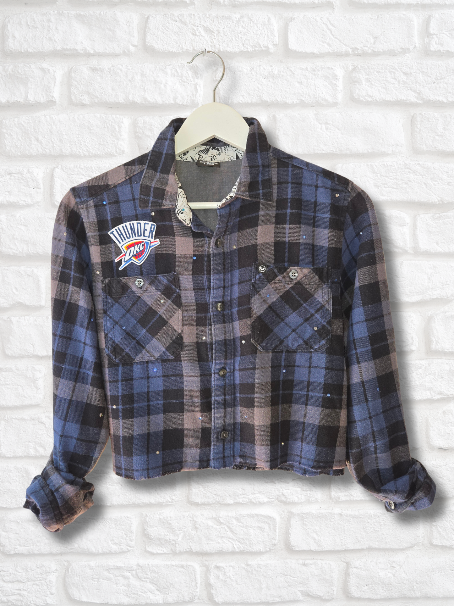 OKC Thunder Rhinestone Crop Flannel - Small